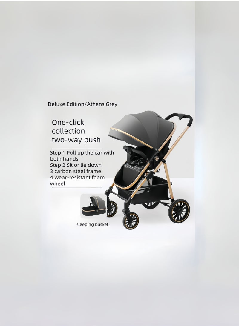 Generic High Landscape Lightweight 3 In 1 Pushchair Stroller Baby And Carseat Luxury Foldable Baby Stroller Pram 3 In 1 With Car Seat  - Image 1