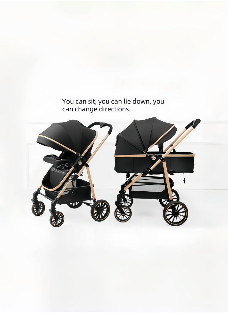 Generic High Landscape Lightweight 3 In 1 Pushchair Stroller Baby And Carseat Luxury Foldable Baby Stroller Pram 3 In 1 With Car Seat  - Image 2