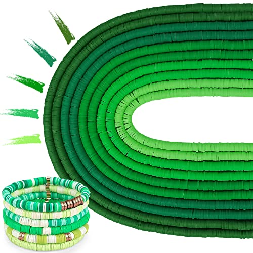MIIIM 3600 PCS 10 Strands Clay Beads Polymer Clay Beads for Jewelry Making Vinyl Heishi Beads 6mm for Surfer Bracelets Necklace Making Green