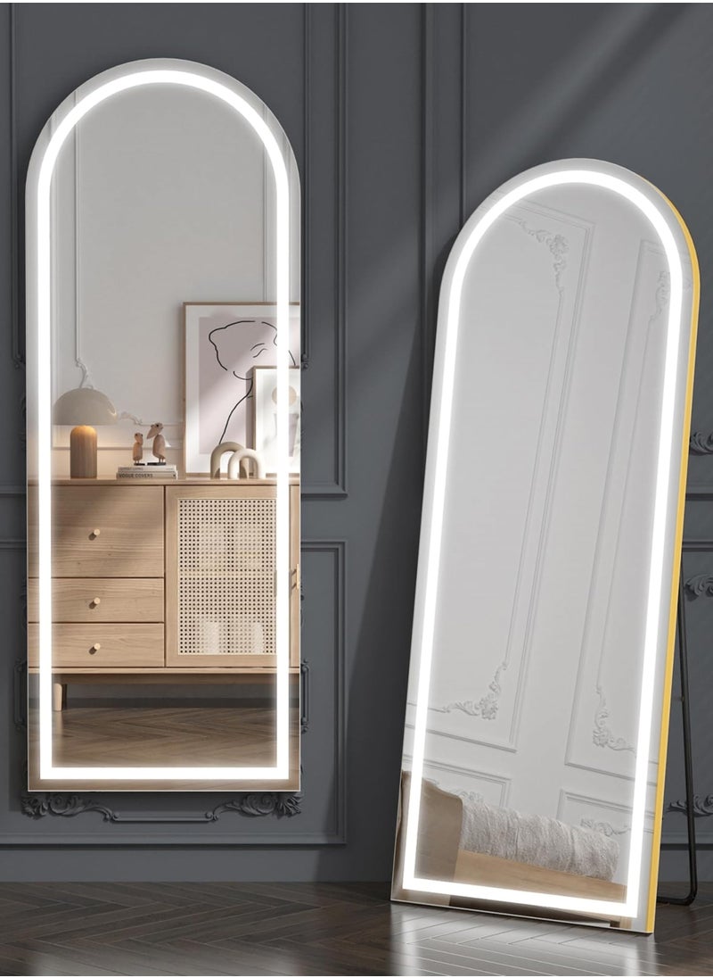 comfy vibe LED Arched Full Length Mirror with Led Lights 160 X 50 Cm | 3 Color Wall Mounted Hanging Full Length Body Mirror with Stand, Floor Standing Mirror with Gold Aluminum Frame  - Image 1