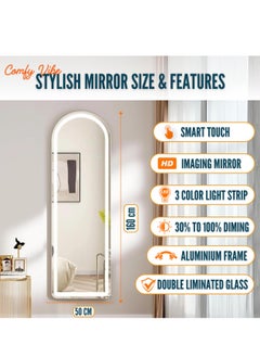 comfy vibe LED Arched Full Length Mirror with Led Lights 160 X 50 Cm | 3 Color Wall Mounted Hanging Full Length Body Mirror with Stand, Floor Standing Mirror with Gold Aluminum Frame  - Image 2