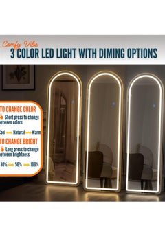 comfy vibe LED Arched Full Length Mirror with Led Lights 160 X 50 Cm | 3 Color Wall Mounted Hanging Full Length Body Mirror with Stand, Floor Standing Mirror with Gold Aluminum Frame  - Image 3