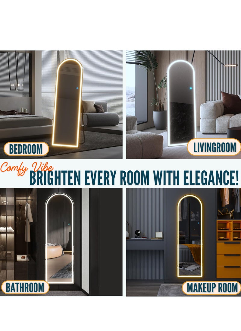 comfy vibe LED Arched Full Length Mirror with Led Lights 160 X 50 Cm | 3 Color Wall Mounted Hanging Full Length Body Mirror with Stand, Floor Standing Mirror with Gold Aluminum Frame  - Image 4