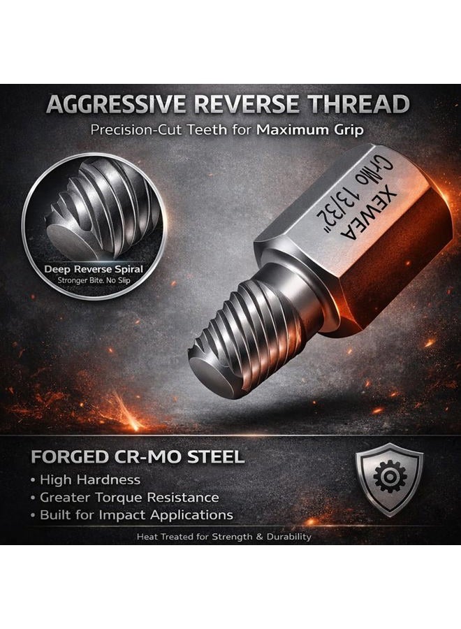 XEWEA 25Pcs Screw Extractor Set Hex Head Multi-Spline Easy Out Bolt Extractor Set, Chrome Molybdenum Alloy Steel Heavy Duty Metric EZ Out Rounded Screw Remover - Image 4
