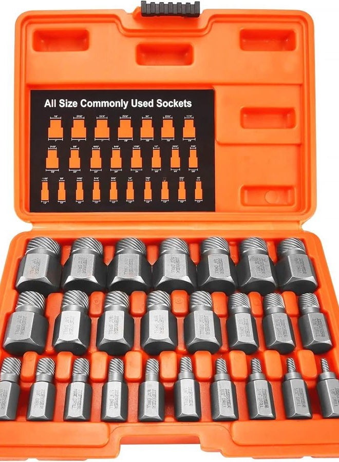 XEWEA 25Pcs Screw Extractor Set Hex Head Multi-Spline Easy Out Bolt Extractor Set, Chrome Molybdenum Alloy Steel Heavy Duty Metric EZ Out Rounded Screw Remover - Image 1