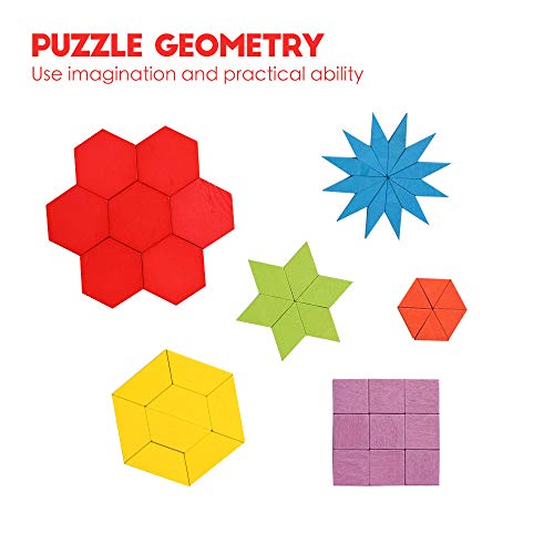 JCREN Wooden Pattern Blocks Montessori Toys Shape Puzzles Kindergarten Classic Educational Tangram Geometric Brain Teaser Toys Best STEM for Kids Ages 4-8 with 24 Pcs Design Cards - Image 3