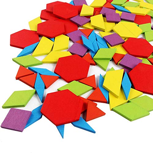 JCREN Wooden Pattern Blocks Montessori Toys Shape Puzzles Kindergarten Classic Educational Tangram Geometric Brain Teaser Toys Best STEM for Kids Ages 4-8 with 24 Pcs Design Cards - Image 2