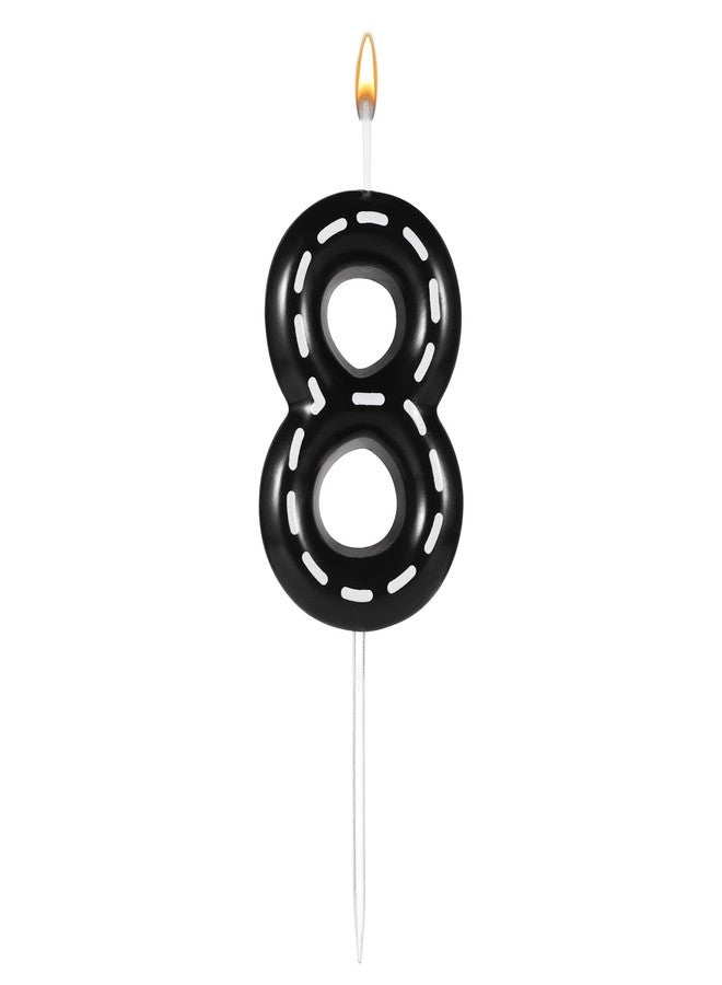 lasuroa Racing Car Birthday Number Candles, 2.36x1.46in Racing Cars Themed Birthday Candles Cake Numeral Candle Topper Black and White Stripes Candles for Racing Car Theme Decoration Party Supplies(Number 8) - Image 1