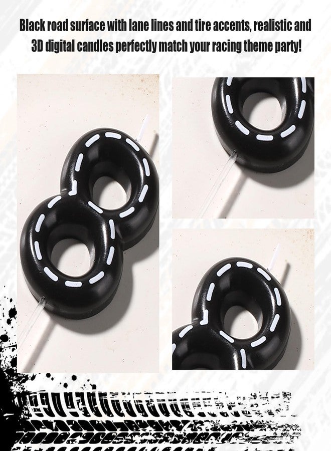 lasuroa Racing Car Birthday Number Candles, 2.36x1.46in Racing Cars Themed Birthday Candles Cake Numeral Candle Topper Black and White Stripes Candles for Racing Car Theme Decoration Party Supplies(Number 8) - Image 3