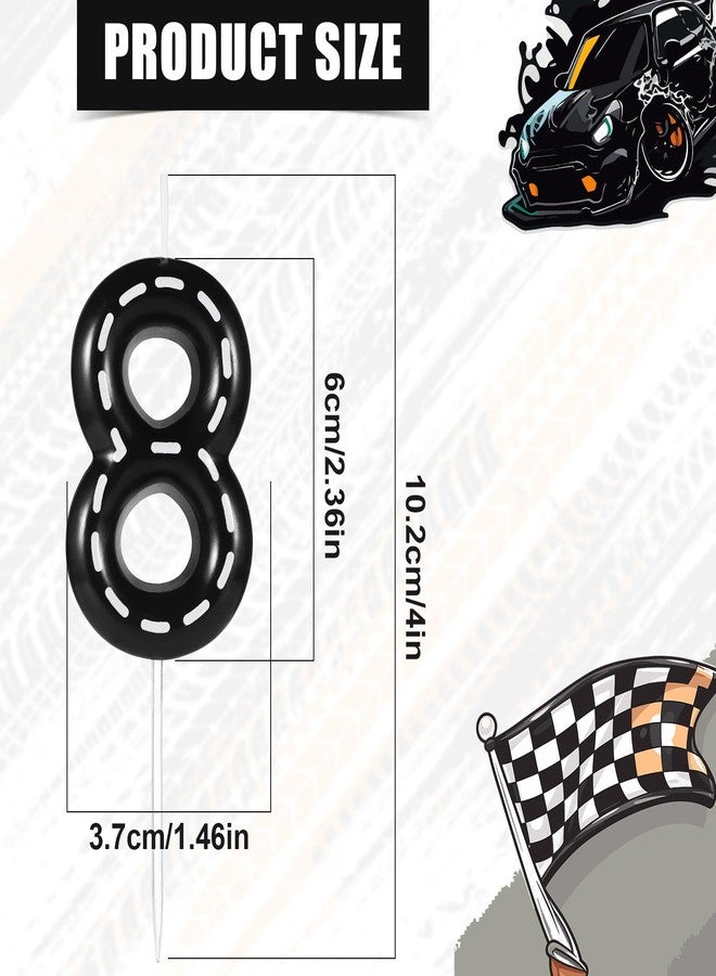 lasuroa Racing Car Birthday Number Candles, 2.36x1.46in Racing Cars Themed Birthday Candles Cake Numeral Candle Topper Black and White Stripes Candles for Racing Car Theme Decoration Party Supplies(Number 8) - Image 2