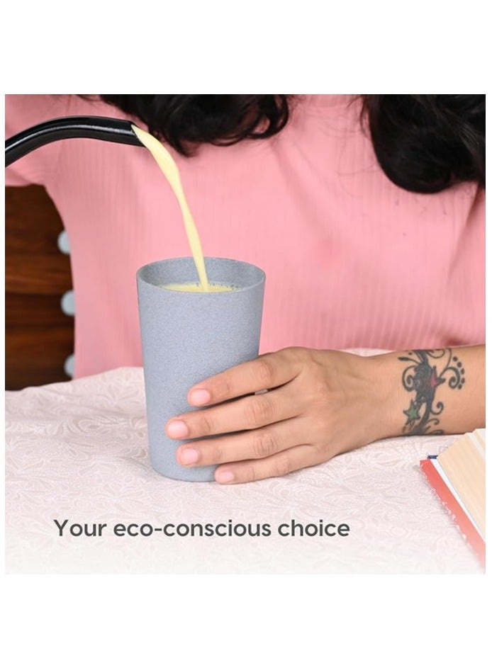 FRENVI Frosted Tumbler 270 ml Set of 4 | Made with Rice Husk & Bamboo Fibers | Microwave Safe Tumblers | Azur Grey - Image 2