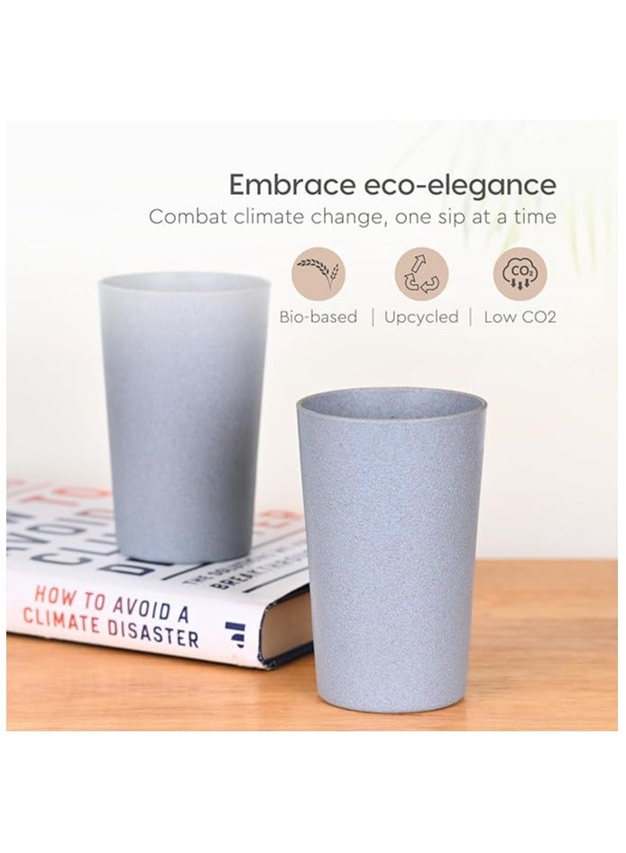 FRENVI Frosted Tumbler 270 ml Set of 4 | Made with Rice Husk & Bamboo Fibers | Microwave Safe Tumblers | Azur Grey - Image 5