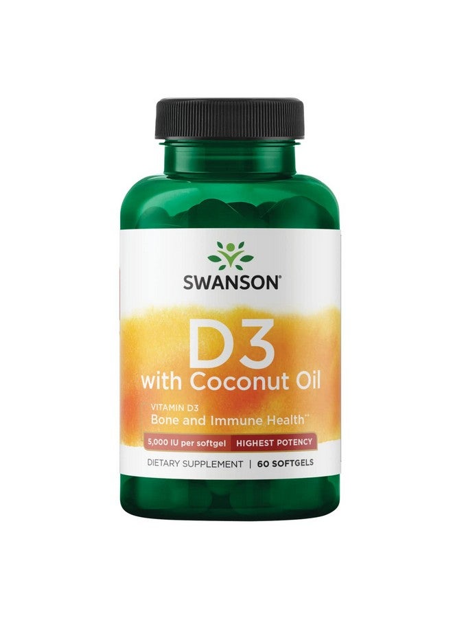 SWANSON High Potency Vitamin D 3 W/Coconut Natural Supplement Promoting Bone Health & Immune System Support May Help Increase Calcium Absorption (60 Softgels 125Mcg Each) - Image 1
