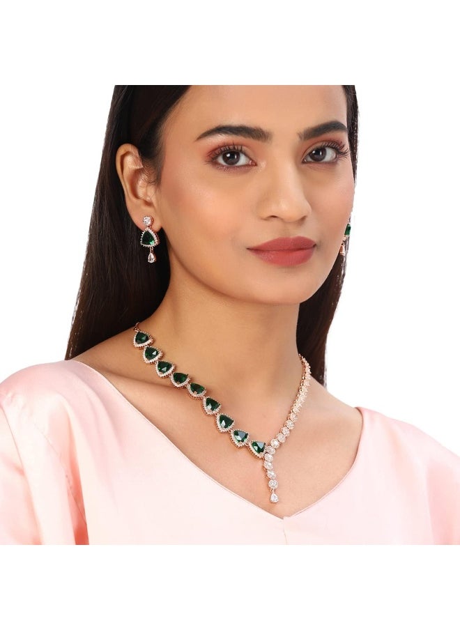 CZ Rose Gold Plated Pearl Brass Necklace Set with Green Stone - pzsku/Z257AD654D92E6A9F9495Z/45/_/1727689584/984b5989-2a66-4783-a31c-2cdada637799