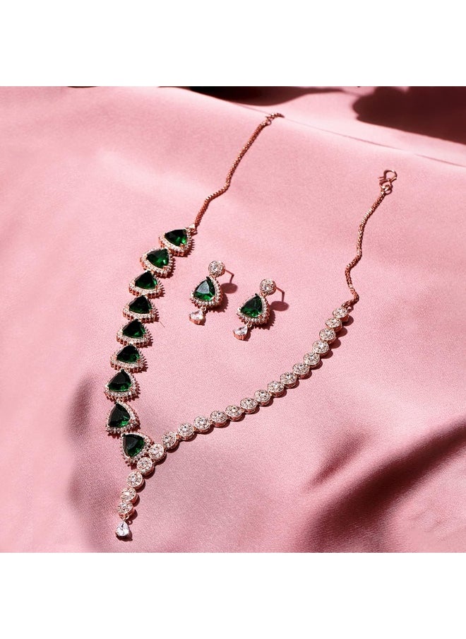 CZ Rose Gold Plated Pearl Brass Necklace Set with Green Stone - pzsku/Z257AD654D92E6A9F9495Z/45/_/1727689596/ce28acd4-ab00-4a41-a036-c604ee18c81b