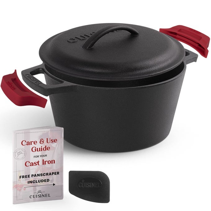 CAST IRON DUTCH OVEN 3QUART DEEP POT LID PAN SCRAPER HANDLE COVERS LARGE PRESEASONED COOKER FOR BAKING BREAD SOUP FRYING INDOOROUTDOOR KITCHEN CAMPING FIRE BBQ COOKWARE