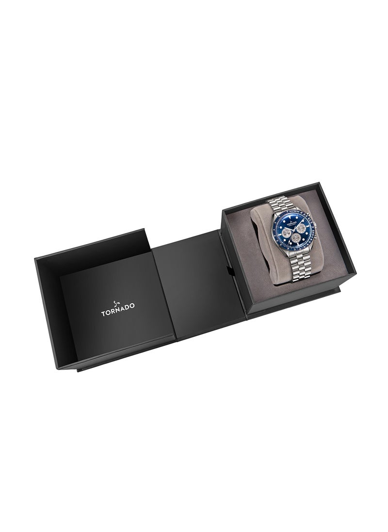 TORNADO - Cosmic Chrono Men's Blue Sunray Dial With White Color Circular Pattern Chrono Eyes Dial Chronograph Wrist Watch - T22103-SBSN - Image 1