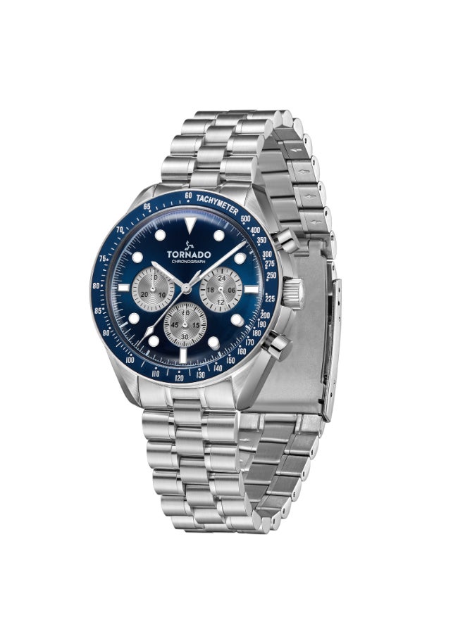 TORNADO - Cosmic Chrono Men's Blue Sunray Dial With White Color Circular Pattern Chrono Eyes Dial Chronograph Wrist Watch - T22103-SBSN - Image 1