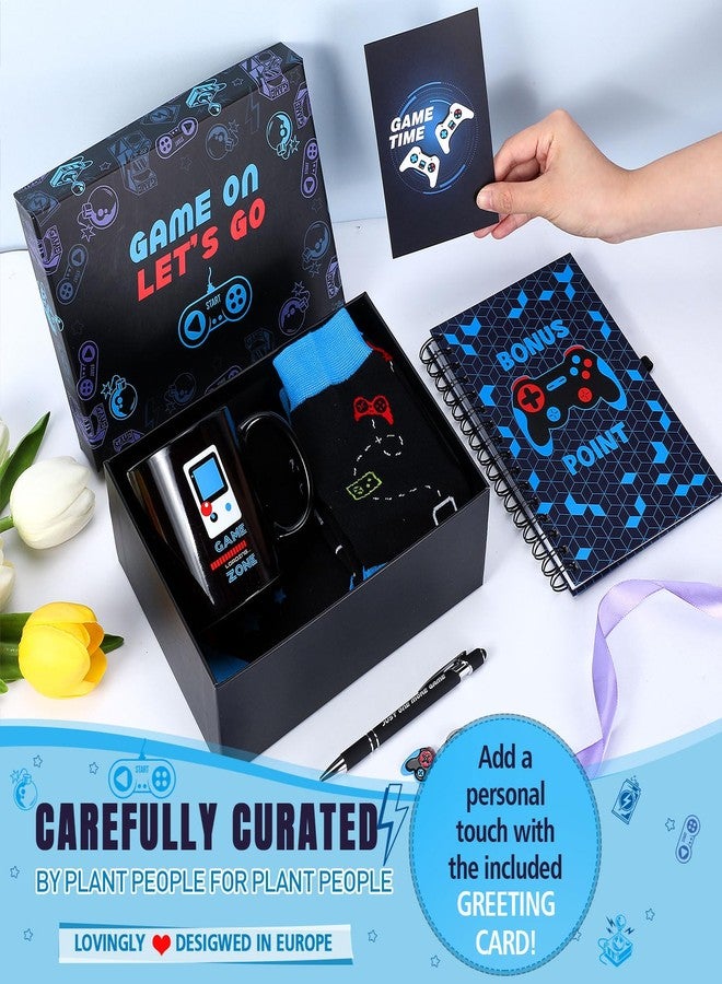 Pickmesh 8 Pcs Gamer Gifts Set Include Spiral Notebook Gamers Canvas Tote Bag 12 oz Gamers Mug Keychain Socks Pen Card Box Christmas Gifts for Teen Teenage Boys Boyfriend Men Birthday Gamer Gift Idea - Image 3