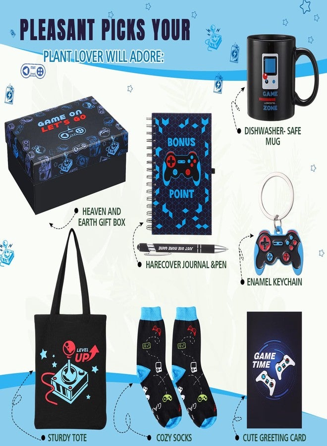 Pickmesh 8 Pcs Gamer Gifts Set Include Spiral Notebook Gamers Canvas Tote Bag 12 oz Gamers Mug Keychain Socks Pen Card Box Christmas Gifts for Teen Teenage Boys Boyfriend Men Birthday Gamer Gift Idea - Image 2