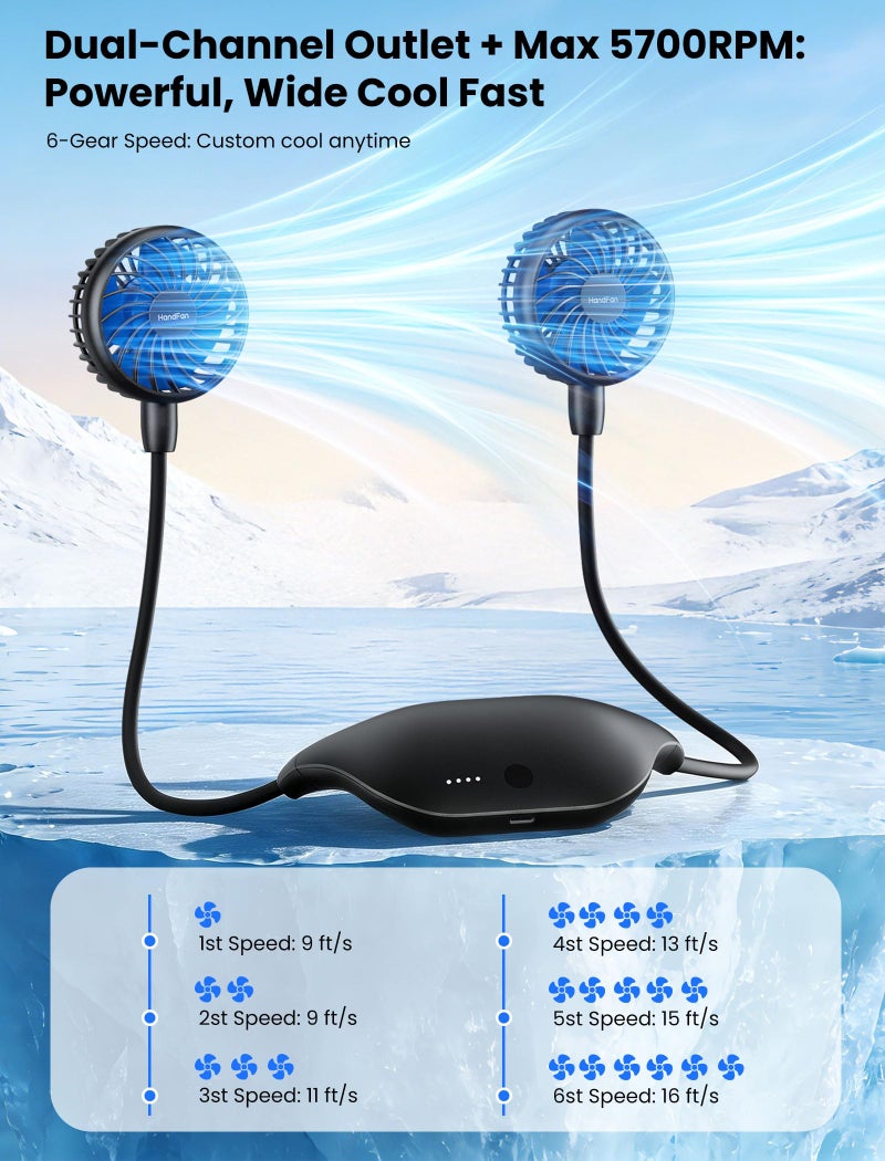 HandFan 10000mAh Neck Fan, 360° Rotation Hands Free Portable Fans for your Neck, 48h Lasting Rechargeable Battery Operated Wearable Necklace Personal Cool Fans for Travel/Disney/Sports/Cycling/Hiking - Image 3