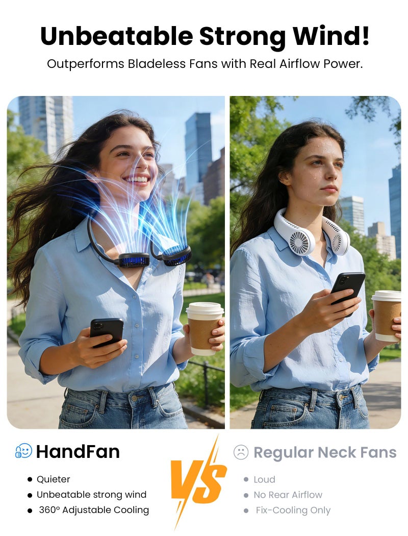HandFan 10000mAh Neck Fan, 360° Rotation Hands Free Portable Fans for your Neck, 48h Lasting Rechargeable Battery Operated Wearable Necklace Personal Cool Fans for Travel/Disney/Sports/Cycling/Hiking - Image 2