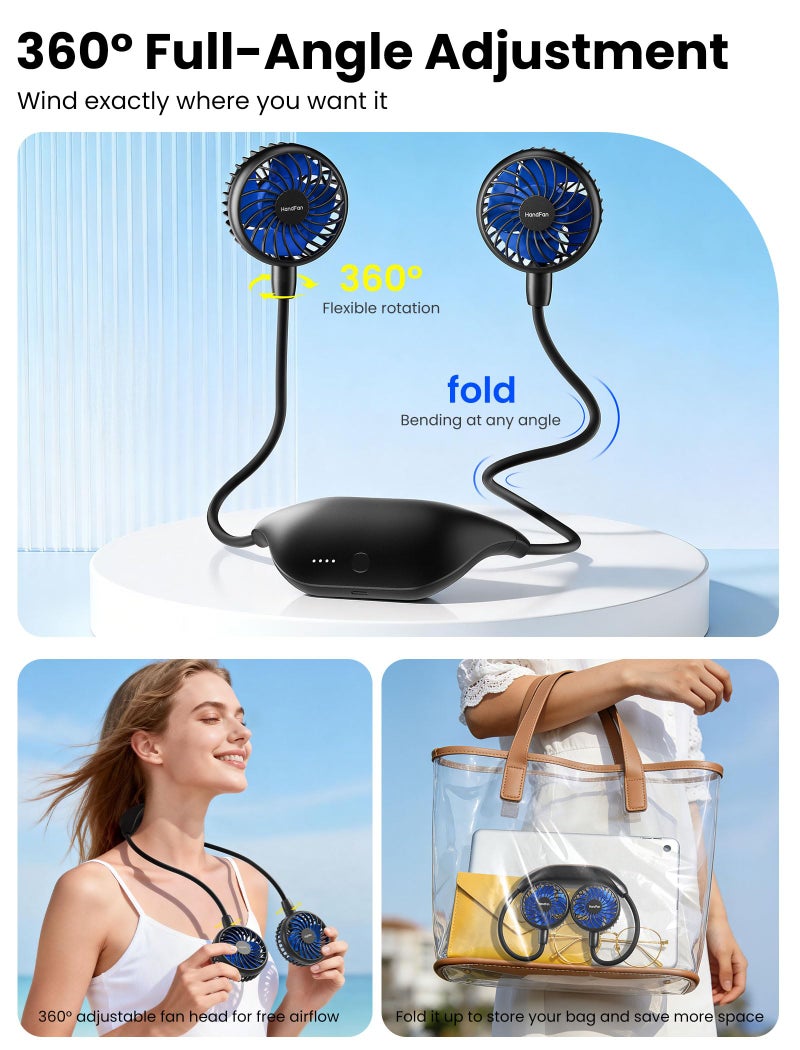 HandFan 10000mAh Neck Fan, 360° Rotation Hands Free Portable Fans for your Neck, 48h Lasting Rechargeable Battery Operated Wearable Necklace Personal Cool Fans for Travel/Disney/Sports/Cycling/Hiking - Image 5