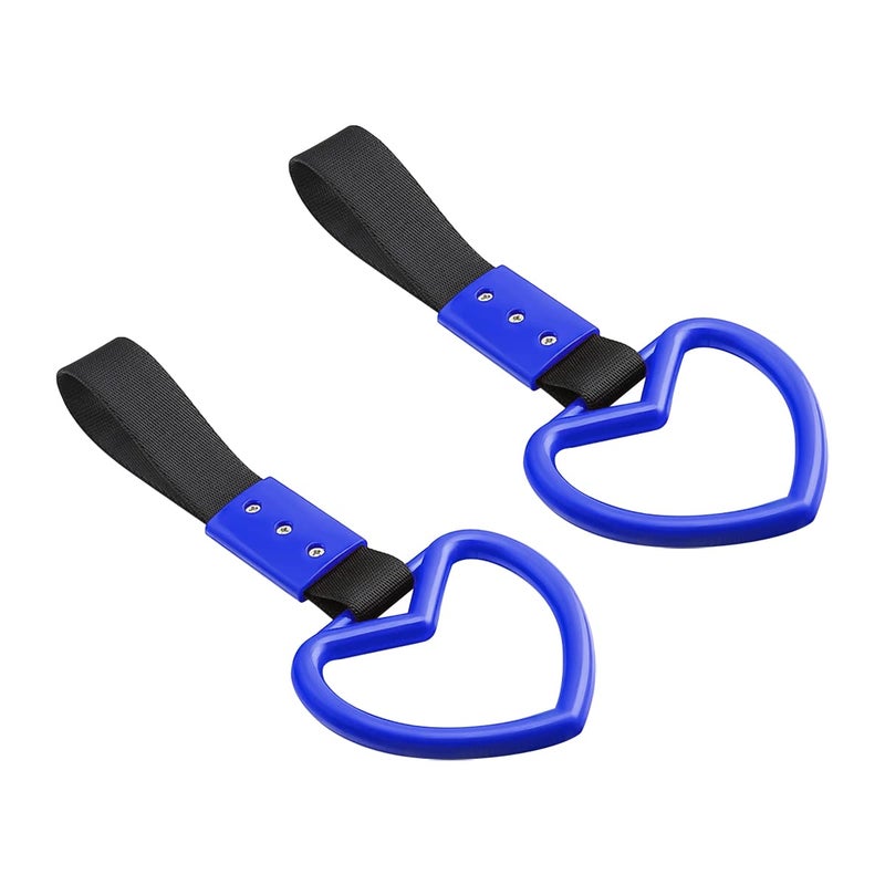 Fekey&JF 2PCS Tsurikawa Rings Heart-Shaped Car Hand Strap, Rear Bumper Warning Loop Janpanese Heart Handle for Cars, SUV, Subway, Bus, Auto Interior Exterior Warning Decoration (Blue/Black)