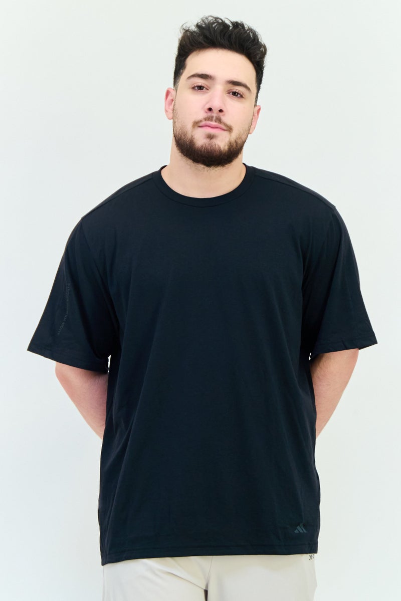 Adidas Men Sportswear Fit Brand Logo Short Sleeves Yoga T-Shirt, Black  - Image 1