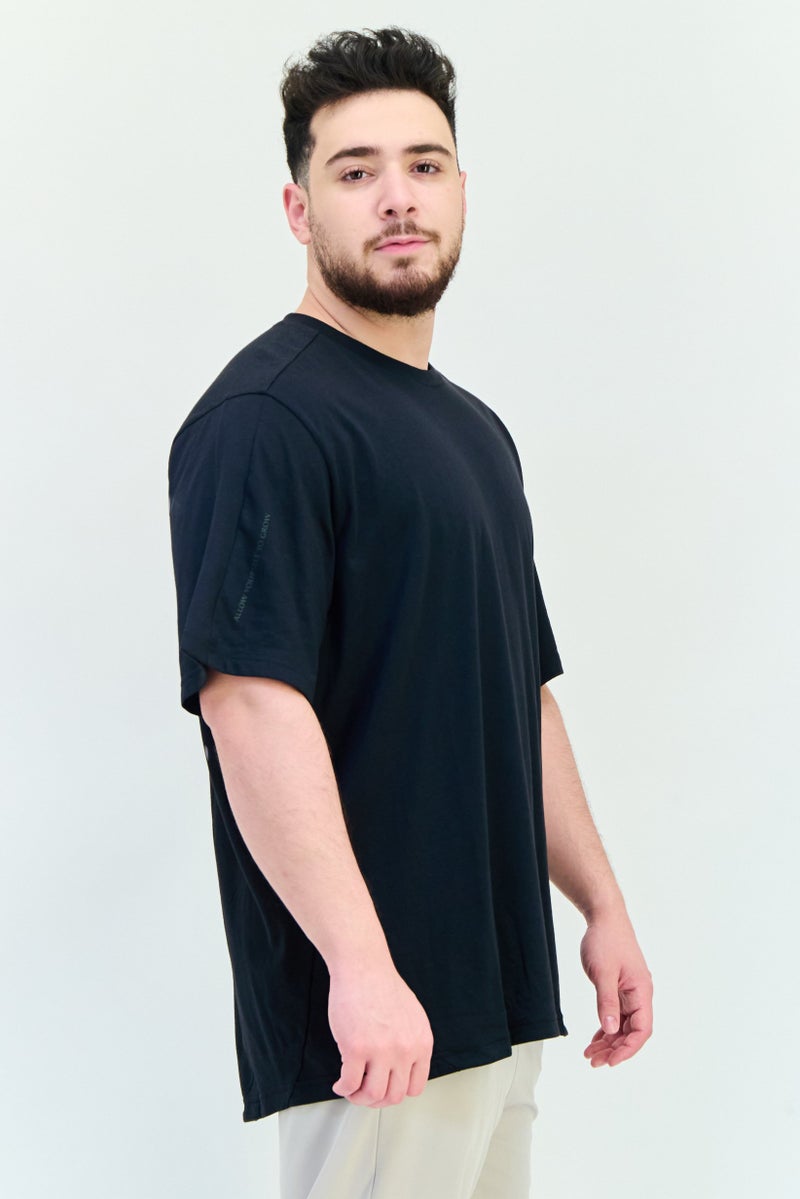 Adidas Men Sportswear Fit Brand Logo Short Sleeves Yoga T-Shirt, Black  - Image 2