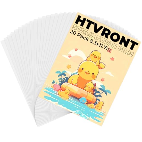 HTVRONT فيلم نقل الحرارة القابل للطباعة HTVRONT للطباعة السفلية لجرابات الهاتف، عبوة 20 ورقة فيلم 3D للطباعة السفلية لجرابات الهاتف والأكواب، ورق نقل سفلية A4 بحجم 8.3" × 11.7" للشارات، وسلاسل المفاتيح - Image 1