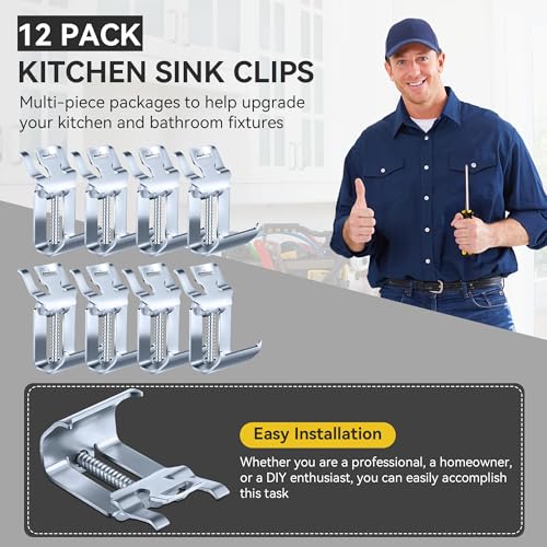 Dreyoo 12 Pack Stainless Steel Sink Clips, Undermount Sink Clips Compatible with Serene Valley Topmount Sink NSA103, Undermount Clips Easy to Install, Rust Resistant Support Hardware - Image 5