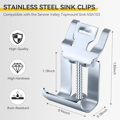 Dreyoo 12 Pack Stainless Steel Sink Clips, Undermount Sink Clips Compatible with Serene Valley Topmount Sink NSA103, Undermount Clips Easy to Install, Rust Resistant Support Hardware - Image 2