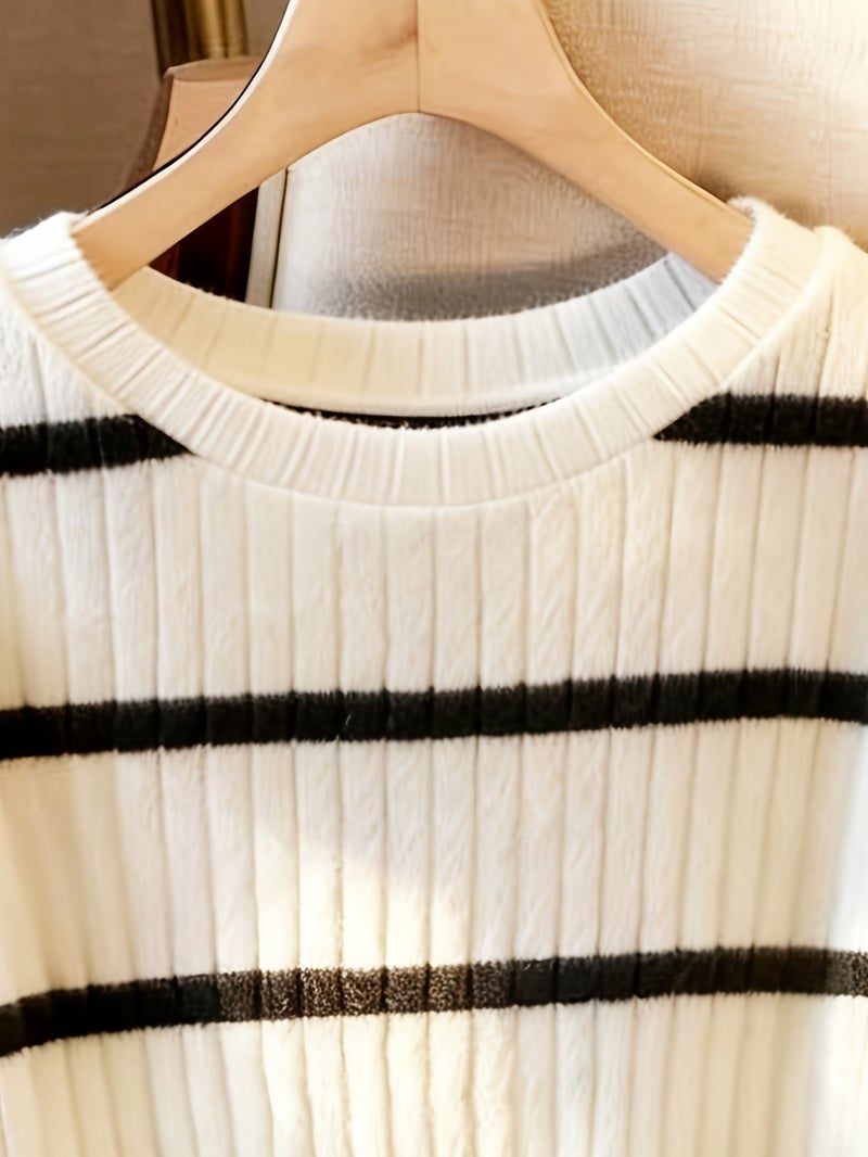 Women's Elegant Black & White Striped Button - Decorated Short Sleeve T - Shirt - Button Sleeve Detail, Medium Stretch Blouse Suitable for Seasons, Machine Washable Non - Top for Casual... - Image 4