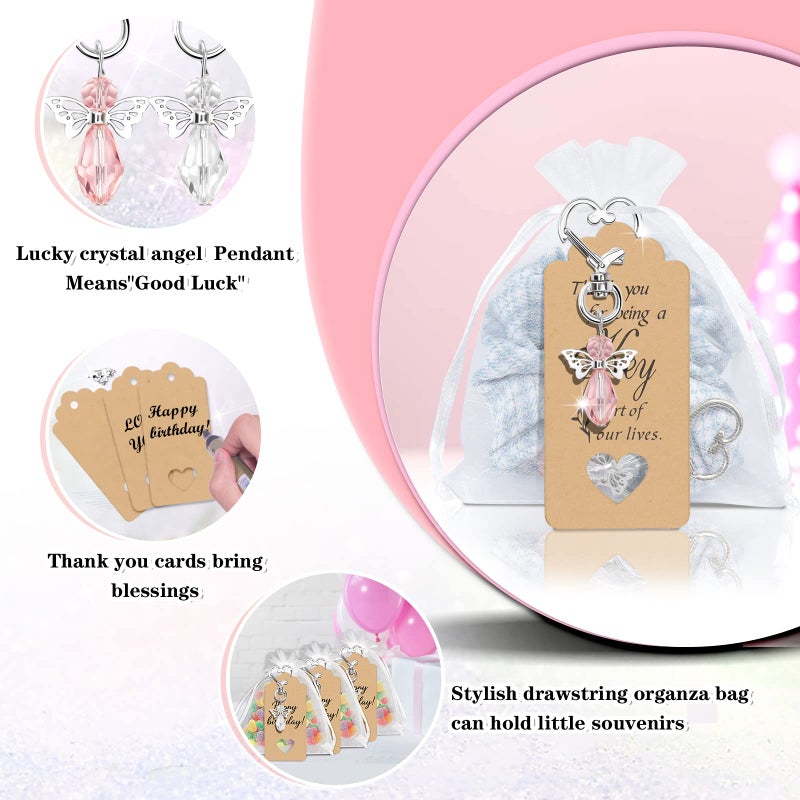 Dreamtop 30 Sets Angel Keychains Favor Angel Charms Angel Wing Pendant with Thank You Tags Drawstring Organza Bag Guest Return Gifts for Wedding Baby Shower Baptism Favors for Girls (Pink+White) - Image 3