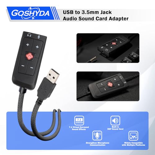 Goshyda USB to 35mm Jack Audio Sound Card Adapter for Kingston Cloud II Gaming Headset 71 Channel USB Sound Card for PS5 for Series X S - Image 3