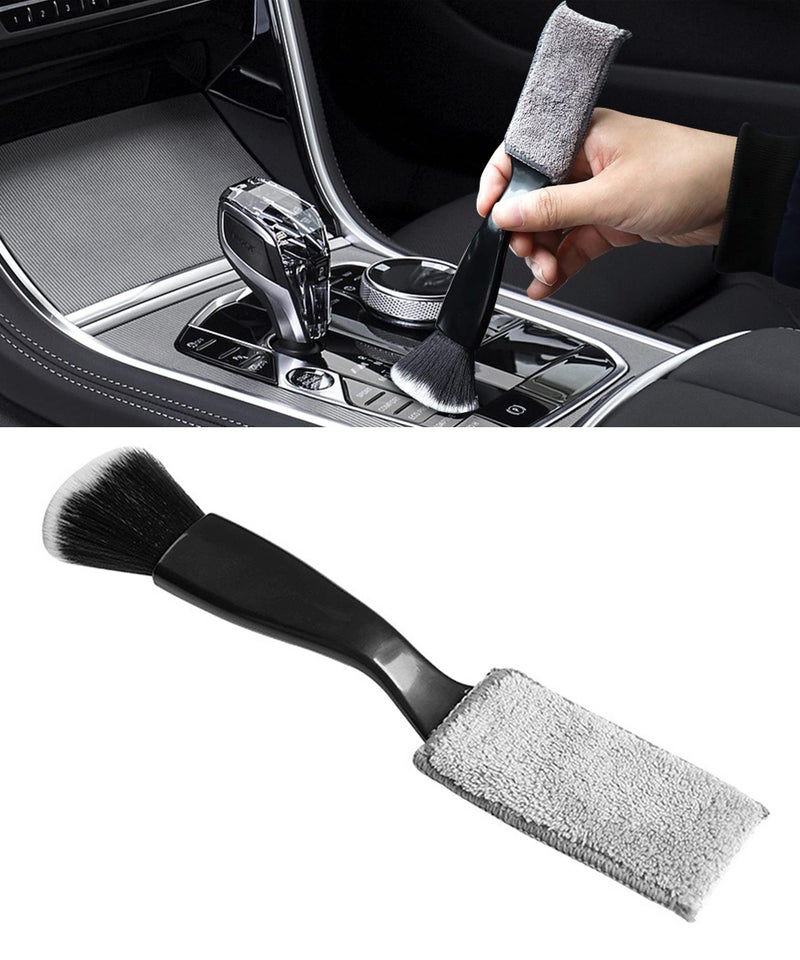 Reswish Universal 2 in 1 Duster for Car CleanCar Bursh ToolDouble Head BrushAuto Interior Detailing BrushSoft Car Interior Detailing Brush Dust Brush Black