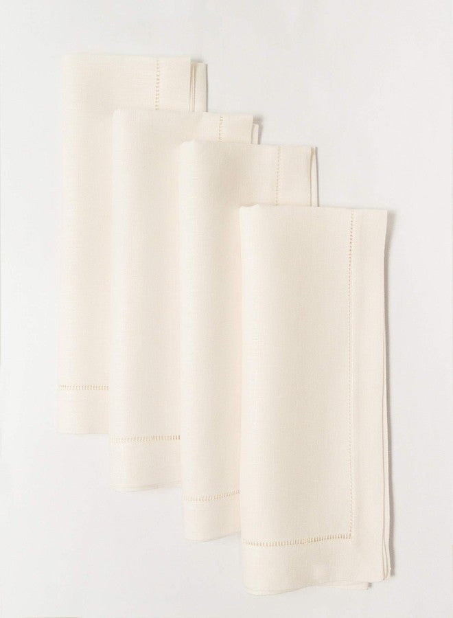 Minhcraft Ivory Linen Hem Stitch Dinner Napkins - Set of 6 20"x20"-Ladder hemstitch 100% Linen Cloth Napkins - Image 4