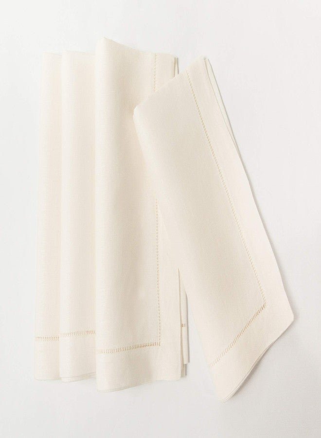 Minhcraft Ivory Linen Hem Stitch Dinner Napkins - Set of 6 20"x20"-Ladder hemstitch 100% Linen Cloth Napkins - Image 3