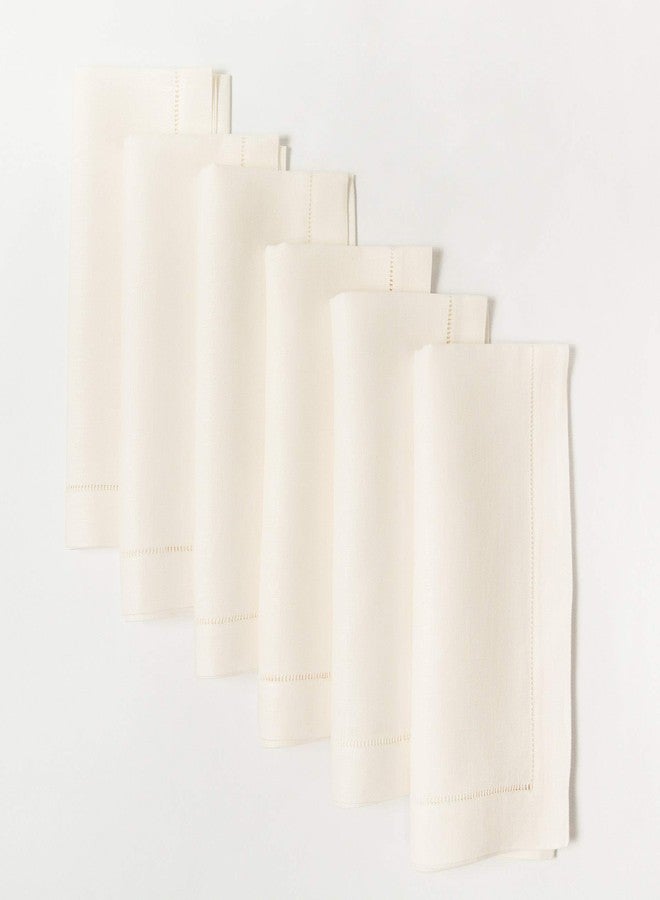 Minhcraft Ivory Linen Hem Stitch Dinner Napkins - Set of 6 20"x20"-Ladder hemstitch 100% Linen Cloth Napkins - Image 2