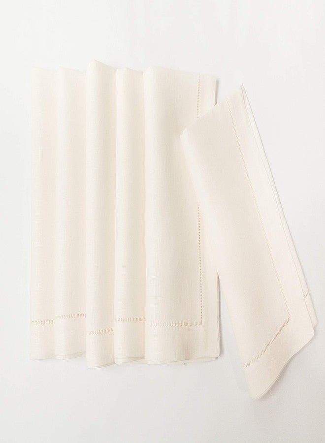 Minhcraft Ivory Linen Hem Stitch Dinner Napkins - Set of 6 20"x20"-Ladder hemstitch 100% Linen Cloth Napkins - Image 1