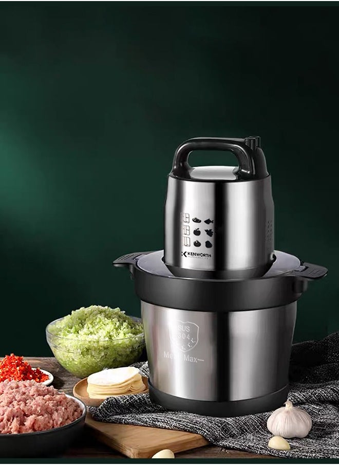 KENWORTH - 6L Stainless Steel Multifunctional Dual Speed Regulation Double Layer Four Blade Knife Cooking Machine, Household Meat Grinder, Meat Shredder, and Dumpling Filling Grinder - Image 1