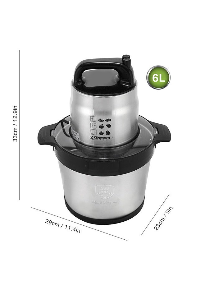 KENWORTH - 6L Stainless Steel Multifunctional Dual Speed Regulation Double Layer Four Blade Knife Cooking Machine, Household Meat Grinder, Meat Shredder, and Dumpling Filling Grinder - Image 1