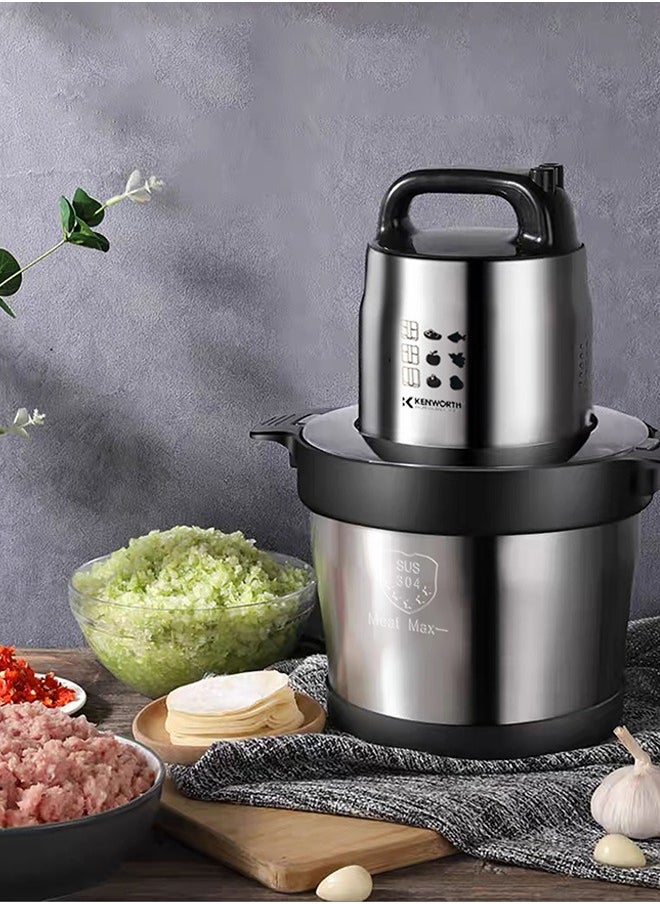 KENWORTH - 6L Stainless Steel Multifunctional Dual Speed Regulation Double Layer Four Blade Knife Cooking Machine, Household Meat Grinder, Meat Shredder, and Dumpling Filling Grinder - Image 1