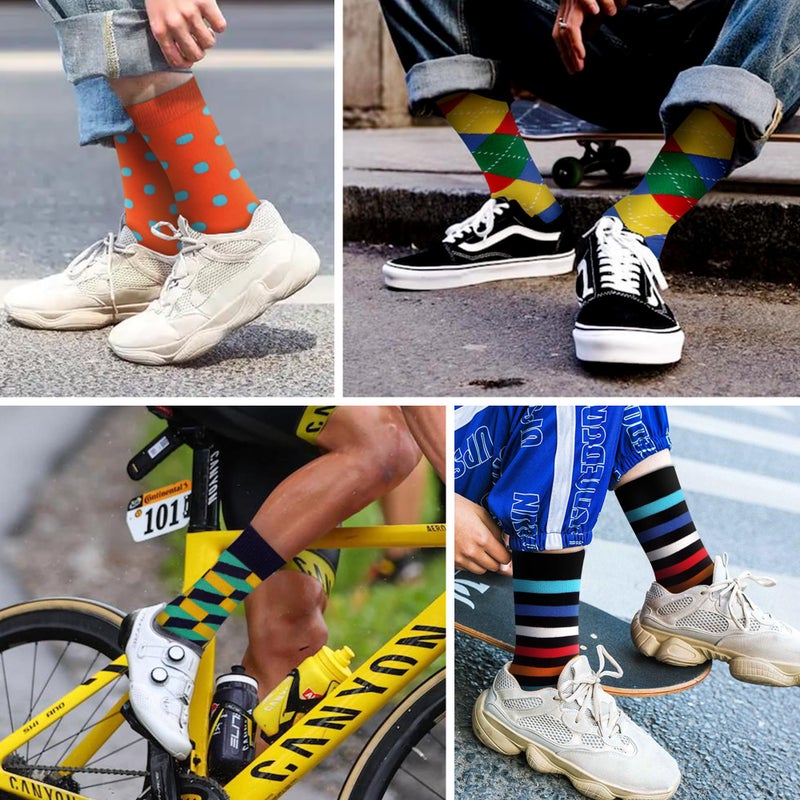 WeciBor Men's Dress Colorful Funny Cotton Crew Socks, 12 Pack Multicolor Geometry, Size 10-13 - Image 2