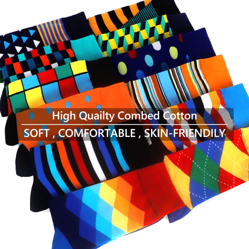 WeciBor Men's Dress Colorful Funny Cotton Crew Socks, 12 Pack Multicolor Geometry, Size 10-13 - Image 3