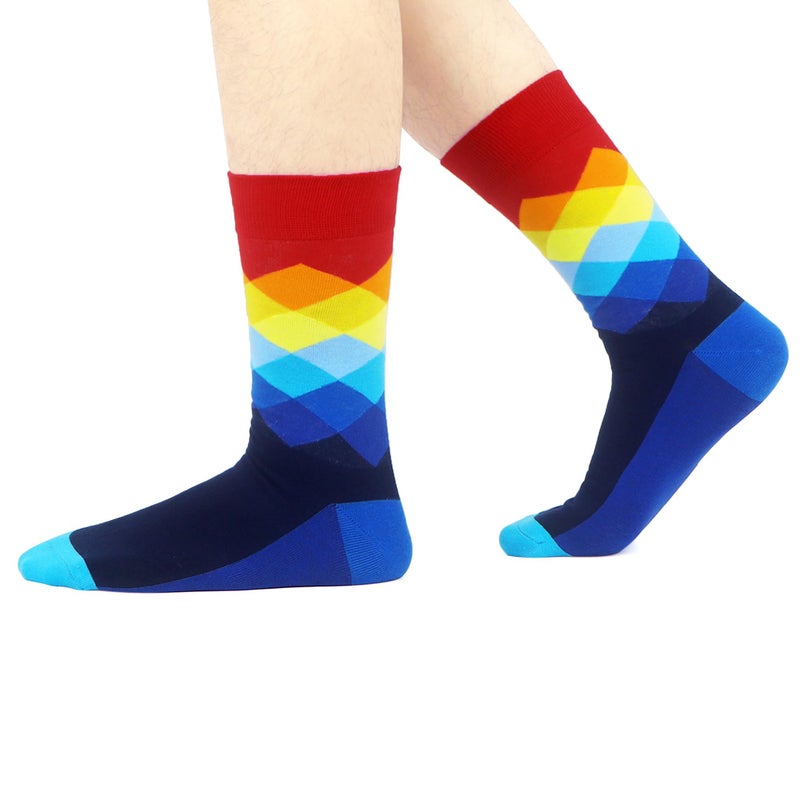 WeciBor Men's Dress Colorful Funny Cotton Crew Socks, 12 Pack Multicolor Geometry, Size 10-13 - Image 5