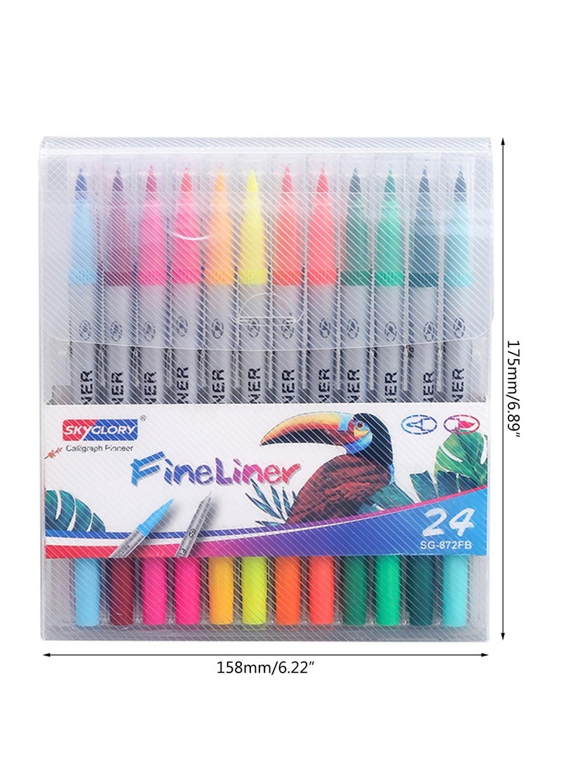 Excefore Multicolor Hook Line Pens Set, 24 Pack Watercolor Painting Pens Creative Stationery Student School Office Art Craft Supplies - Image 3