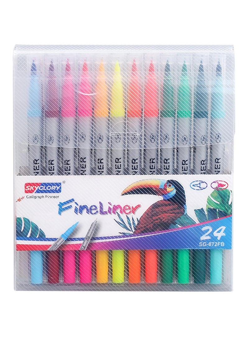 Excefore Multicolor Hook Line Pens Set, 24 Pack Watercolor Painting Pens Creative Stationery Student School Office Art Craft Supplies - Image 1