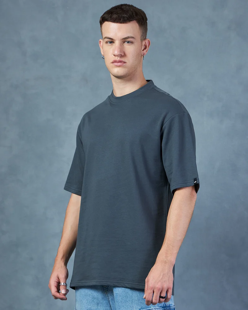 bewakoof Heavy Duty 1.0 Men's Grey Oversized T-shirt